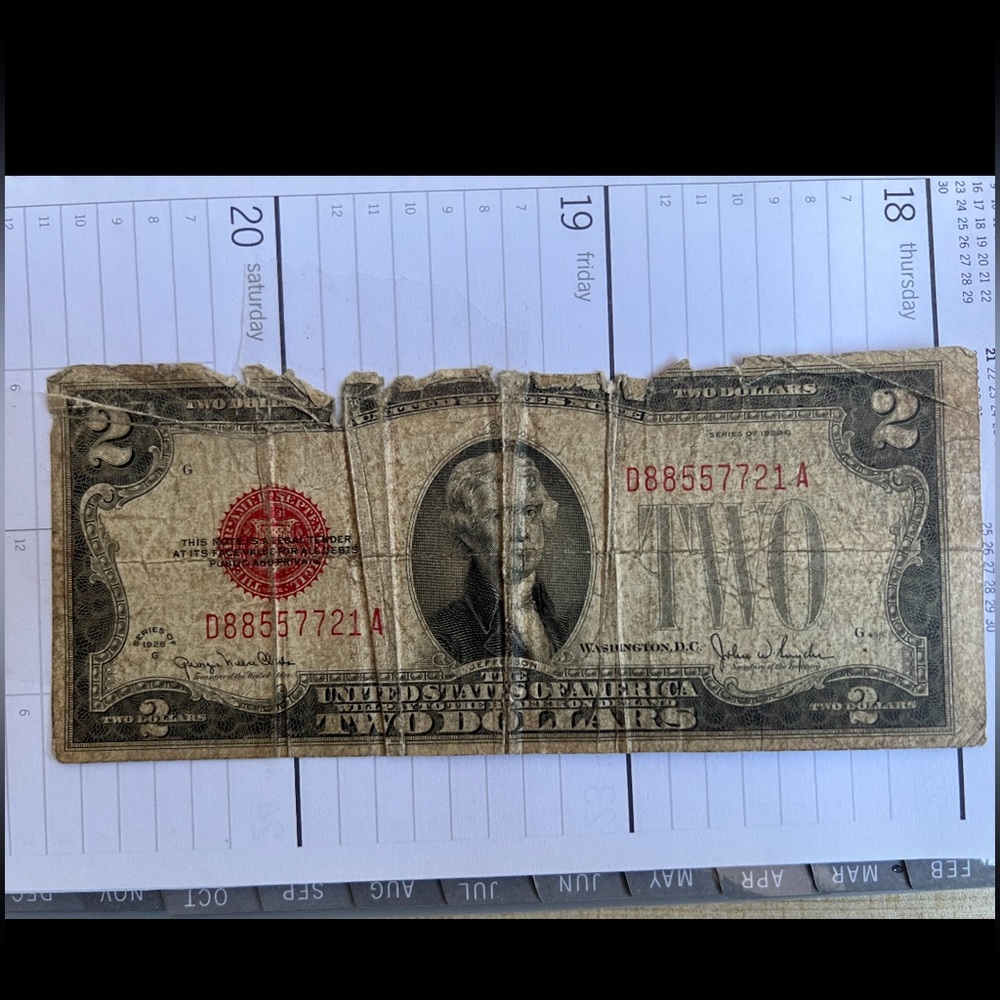 🎁 $2 bill 1928 G Serial  number D88557721A